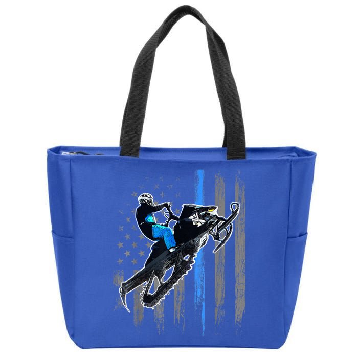 American Flag Snowmobile Gift Snowmobile Riding Gift Meaningful Gift Zip Tote Bag