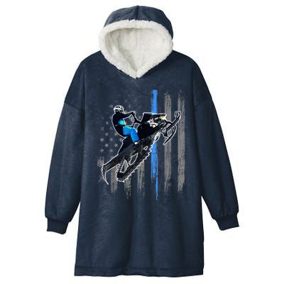 American Flag Snowmobile Gift Snowmobile Riding Gift Meaningful Gift Hooded Wearable Blanket