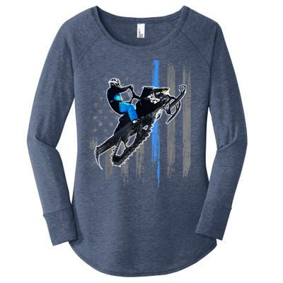 American Flag Snowmobile Gift Snowmobile Riding Gift Meaningful Gift Women's Perfect Tri Tunic Long Sleeve Shirt