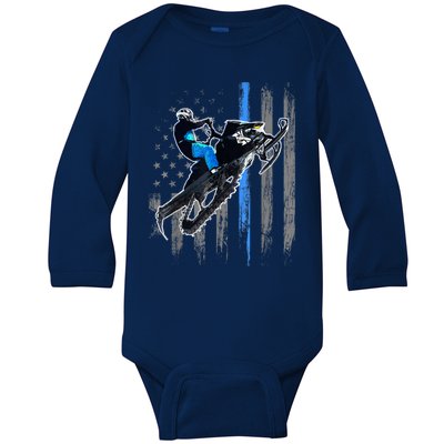 American Flag Snowmobile Gift Snowmobile Riding Gift Meaningful Gift Baby Long Sleeve Bodysuit