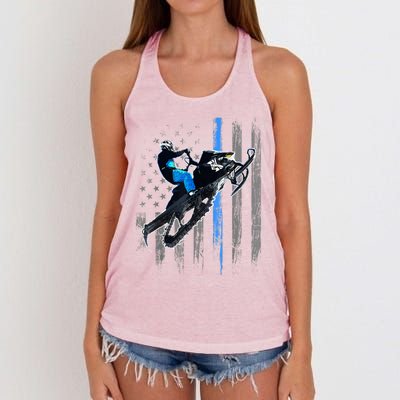 American Flag Snowmobile Gift Snowmobile Riding Gift Meaningful Gift Women's Knotted Racerback Tank