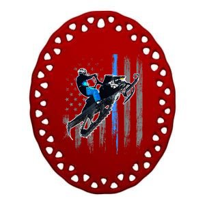 American Flag Snowmobile Gift Snowmobile Riding Gift Meaningful Gift Ceramic Oval Ornament