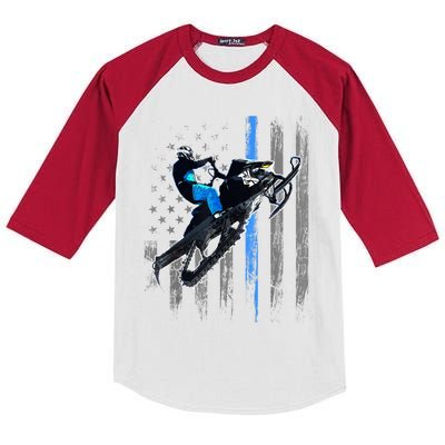 American Flag Snowmobile Gift Snowmobile Riding Gift Meaningful Gift Kids Colorblock Raglan Jersey