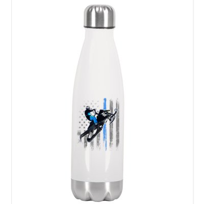 American Flag Snowmobile Gift Snowmobile Riding Gift Meaningful Gift Stainless Steel Insulated Water Bottle