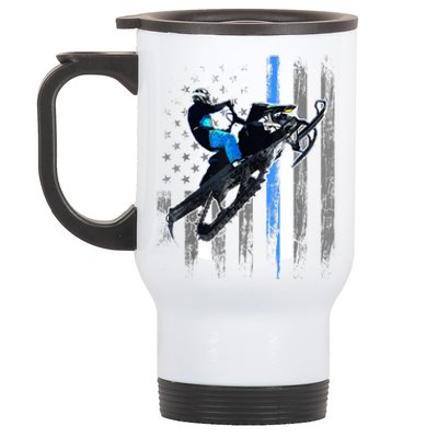 American Flag Snowmobile Gift Snowmobile Riding Gift Meaningful Gift Stainless Steel Travel Mug