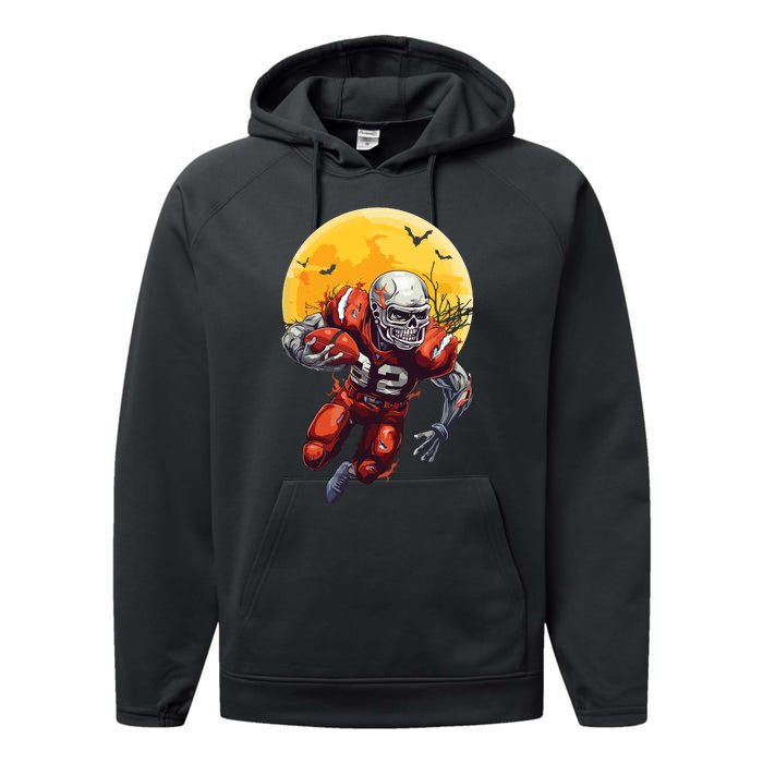 American Football Skeleton Halloween Football Fan Performance Fleece Hoodie