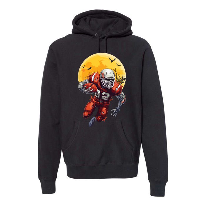 American Football Skeleton Halloween Football Fan Premium Hoodie