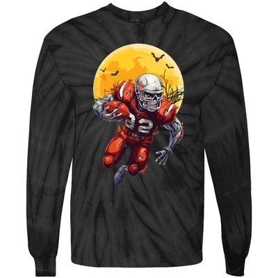 American Football Skeleton Halloween Football Fan Tie-Dye Long Sleeve Shirt