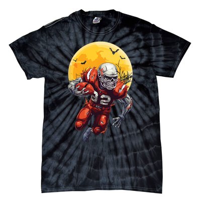 American Football Skeleton Halloween Football Fan Tie-Dye T-Shirt