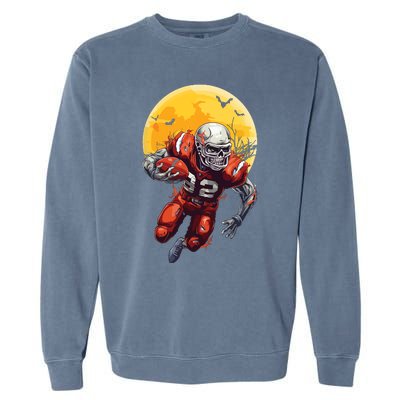 American Football Skeleton Halloween Football Fan Garment-Dyed Sweatshirt