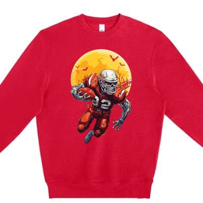 American Football Skeleton Halloween Football Fan Premium Crewneck Sweatshirt