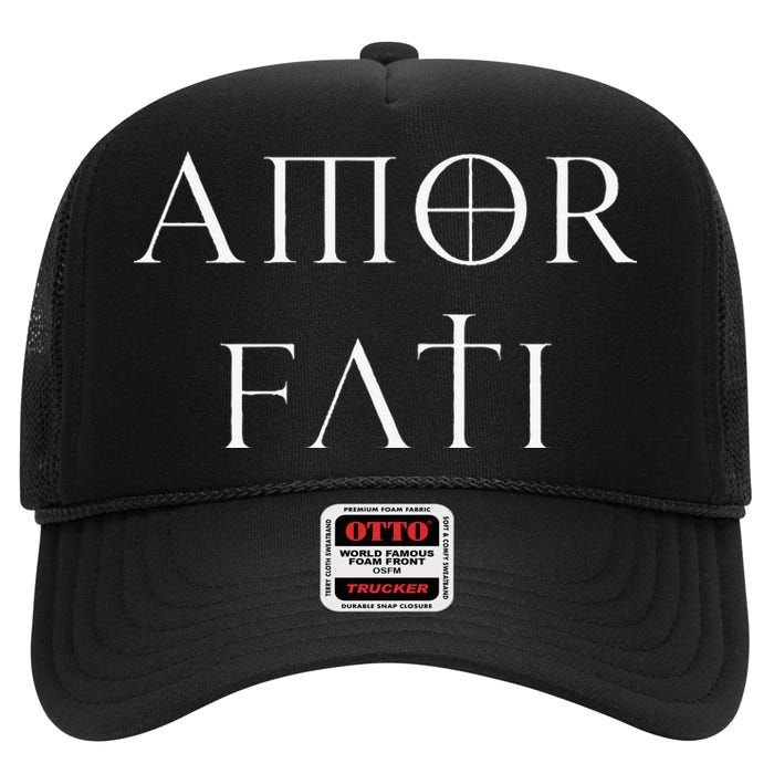 Amor Fati Stoic Inspirational Latin Quote Love your Fate High Crown Mesh Back Trucker Hat