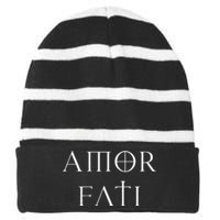 Amor Fati Stoic Inspirational Latin Quote Love your Fate Striped Beanie with Solid Band