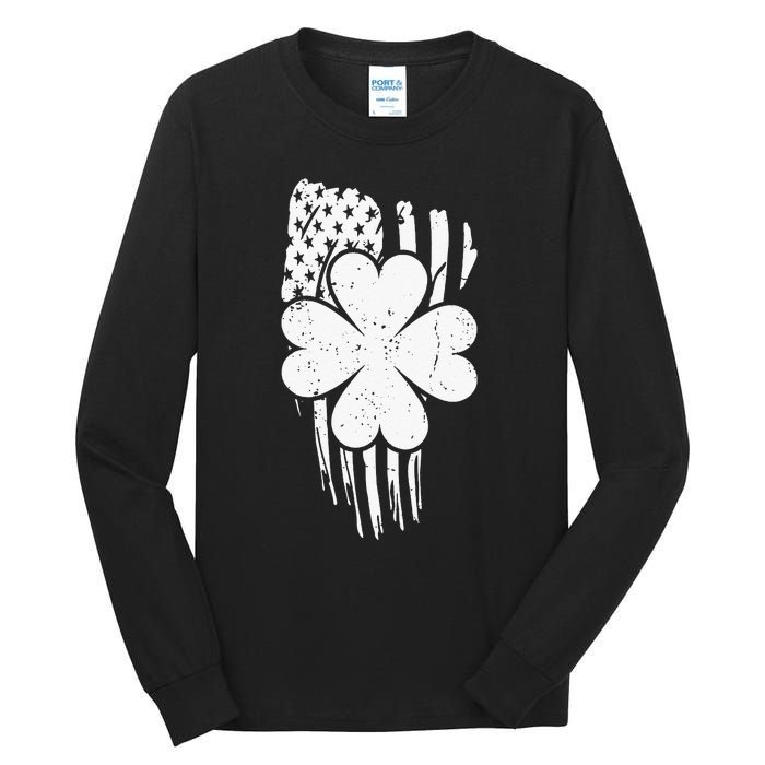 American Flag St Patricks Day Vintage Irish Lucky Tall Long Sleeve T-Shirt