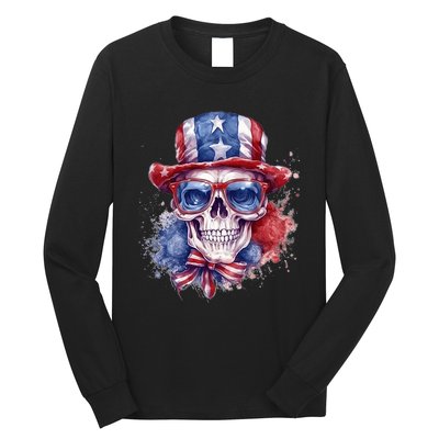 America Flag Skull Sunglasses USA Patriotic 4th July Skeleton Long Sleeve Shirt