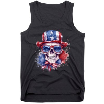 America Flag Skull Sunglasses USA Patriotic 4th July Skeleton Tank Top