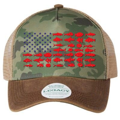 American Flag Salty Dad Gift Saltwater Fishing Ocean Fish Legacy Tie Dye Trucker Hat