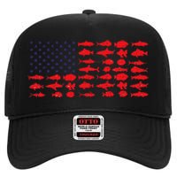 American Flag Salty Dad Gift Saltwater Fishing Ocean Fish High Crown Mesh Back Trucker Hat