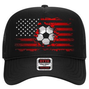 American Flag Soccer Apparel Soccer High Crown Mesh Back Trucker Hat