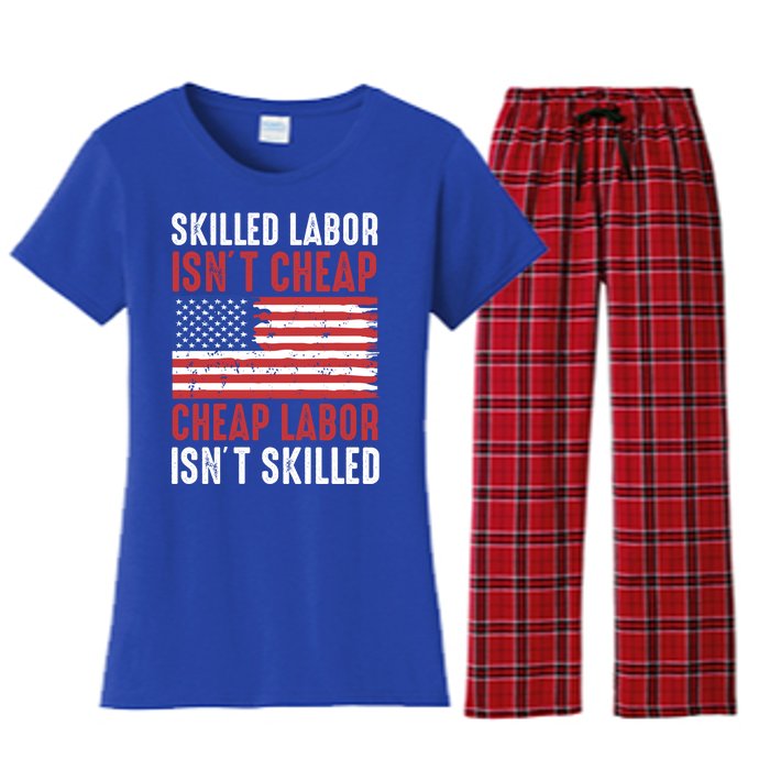 American Flag Skilled Labor Isnt Cheap Labor Day Great Gift Women's Flannel Pajama Set