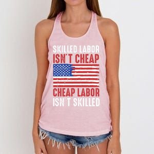 American Flag Skilled Labor Isnt Cheap Labor Day Great Gift Women's Knotted Racerback Tank