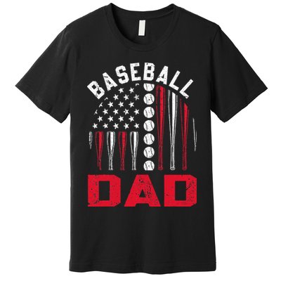 American Flag Softball Baseball Dad Gift Ball Fathers Day Premium T-Shirt