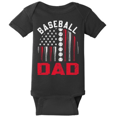American Flag Softball Baseball Dad Gift Ball Fathers Day Baby Bodysuit