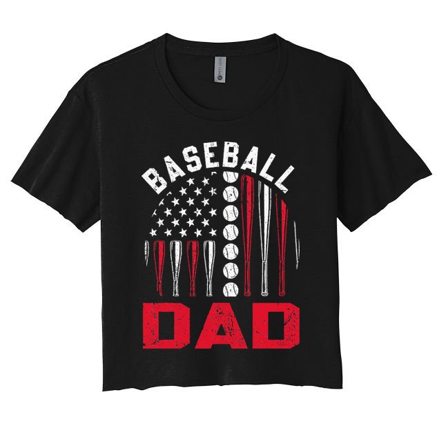 American Flag Softball Baseball Dad Gift Ball Fathers Day Crop Top