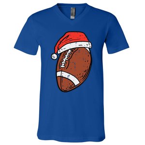 American Football Santa Hat Sports Christmas Xmas Funny V-Neck T-Shirt