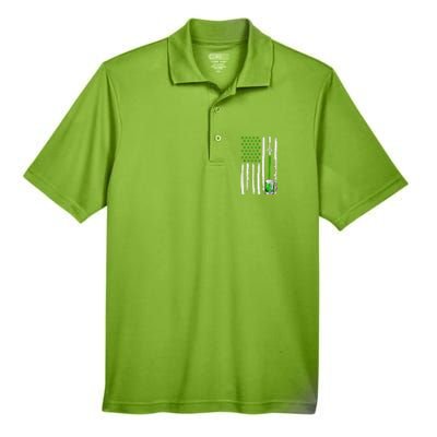 American Flag St Patrick's Day Shamrock Drinking Beer Irish Men's Origin Performance Pique Polo