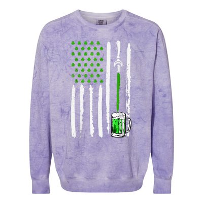 American Flag St Patrick's Day Shamrock Drinking Beer Irish Colorblast Crewneck Sweatshirt