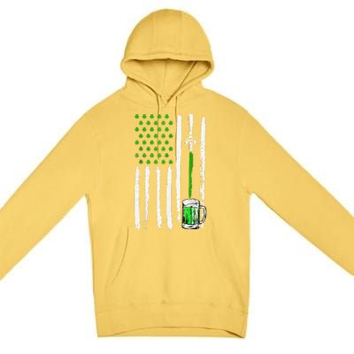 American Flag St Patrick's Day Shamrock Drinking Beer Irish Premium Pullover Hoodie