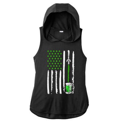 American Flag St Patrick's Day Shamrock Drinking Beer Irish Ladies PosiCharge Tri-Blend Wicking Draft Hoodie Tank