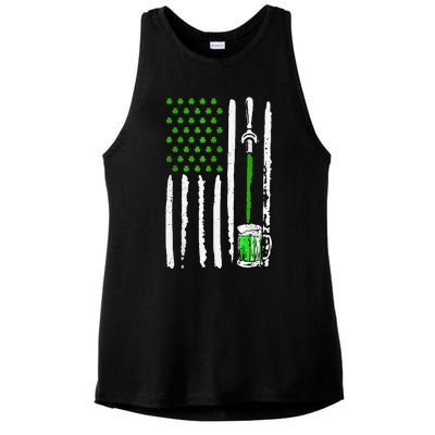 American Flag St Patrick's Day Shamrock Drinking Beer Irish Ladies PosiCharge Tri-Blend Wicking Tank