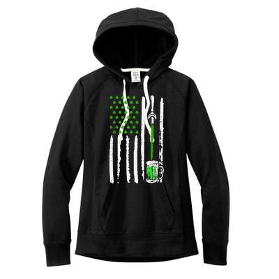 American Flag St Patrick's Day Shamrock Drinking Beer Irish Women's Fleece Hoodie