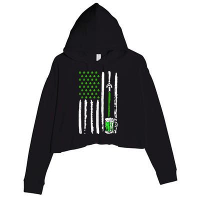 American Flag St Patrick's Day Shamrock Drinking Beer Irish Crop Fleece Hoodie