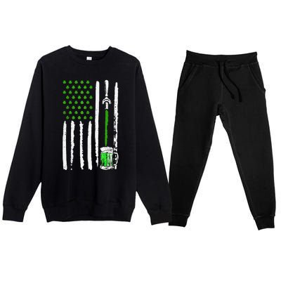 American Flag St Patrick's Day Shamrock Drinking Beer Irish Premium Crewneck Sweatsuit Set