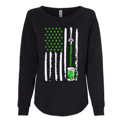 American Flag St Patrick's Day Shamrock Drinking Beer Irish Womens California Wash Sweatshirt