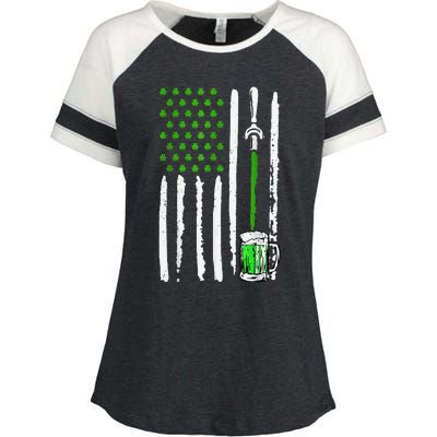 American Flag St Patrick's Day Shamrock Drinking Beer Irish Enza Ladies Jersey Colorblock Tee