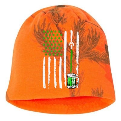 American Flag St Patrick's Day Shamrock Drinking Beer Irish Kati - Camo Knit Beanie