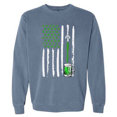 American Flag St Patrick's Day Shamrock Drinking Beer Irish Garment-Dyed Sweatshirt