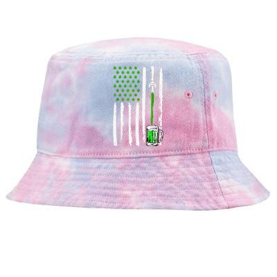 American Flag St Patrick's Day Shamrock Drinking Beer Irish Tie-Dyed Bucket Hat