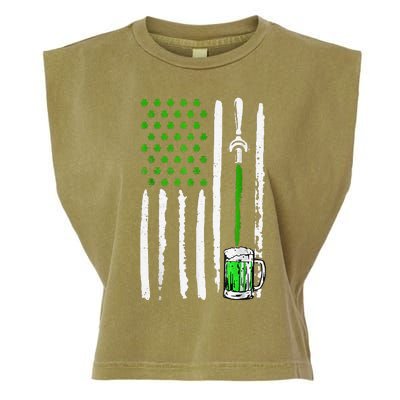 American Flag St Patrick's Day Shamrock Drinking Beer Irish Garment-Dyed Women's Muscle Tee