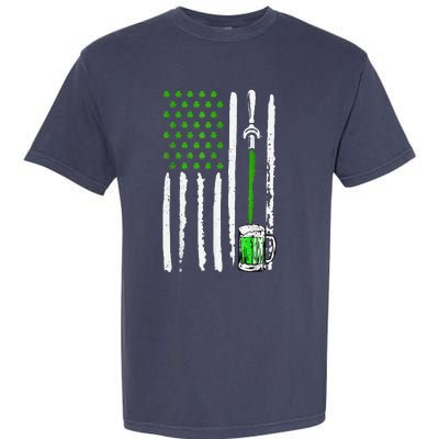 American Flag St Patrick's Day Shamrock Drinking Beer Irish Garment-Dyed Heavyweight T-Shirt