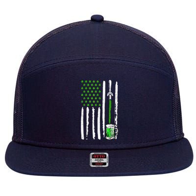 American Flag St Patrick's Day Shamrock Drinking Beer Irish 7 Panel Mesh Trucker Snapback Hat