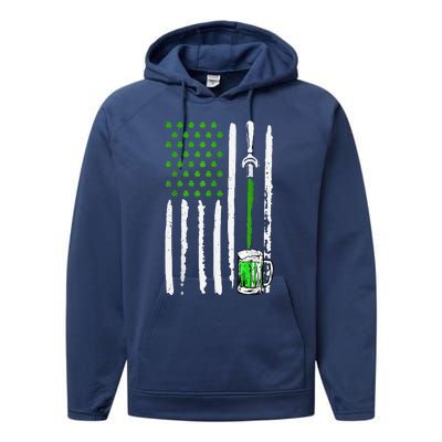 American Flag St Patrick's Day Shamrock Drinking Beer Irish Performance Fleece Hoodie