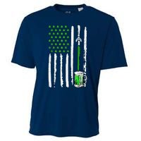 American Flag St Patrick's Day Shamrock Drinking Beer Irish Cooling Performance Crew T-Shirt