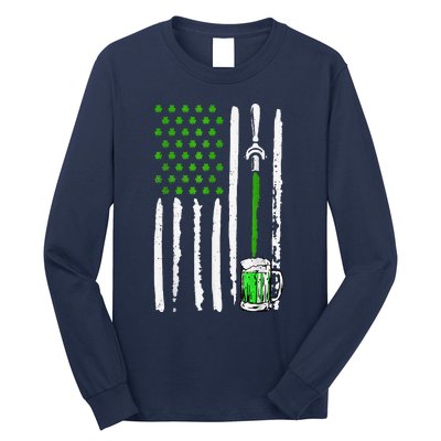 American Flag St Patrick's Day Shamrock Drinking Beer Irish Long Sleeve Shirt