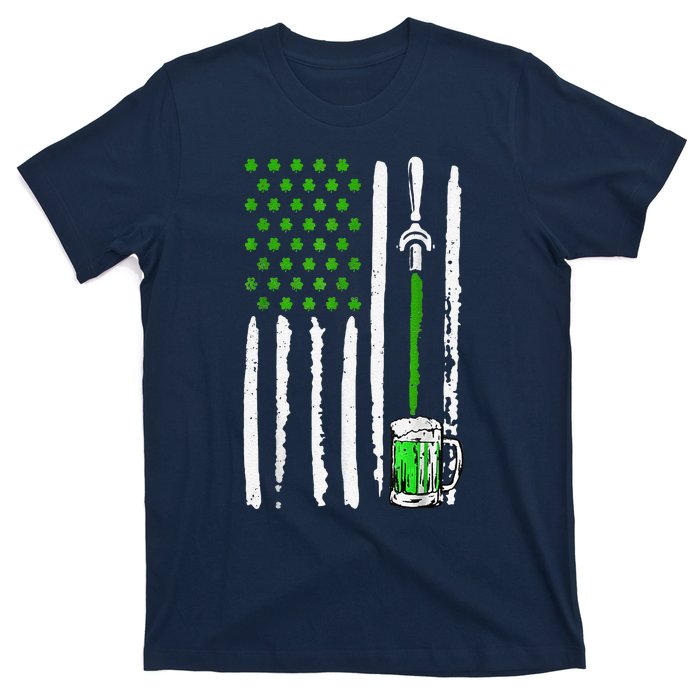 American Flag St Patrick's Day Shamrock Drinking Beer Irish T-Shirt