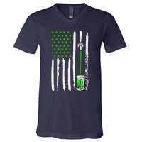 American Flag St Patrick's Day Shamrock Drinking Beer Irish V-Neck T-Shirt